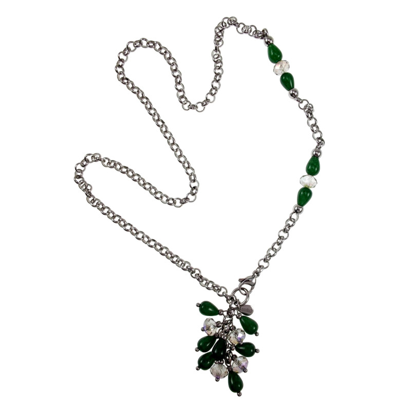 Dames RVS Groene Chalcedoonstenen en Oostenrijkse Kristalketting 56cm Dames RVS Groene Chalcedoonstenen en Oostenrijkse Kristalketting 56cm
