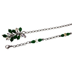 Dames RVS Groene Chalcedoonstenen en Oostenrijkse Kristalketting 56cm