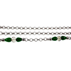 Dames RVS Groene Chalcedoonstenen en Oostenrijkse Kristalketting 56cm