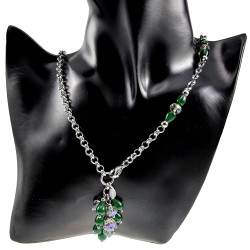 Dames RVS Groene Chalcedoonstenen en Oostenrijkse Kristalketting 56cm