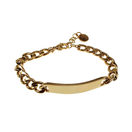 Unisex - Verguld RVS Cubaanse Schakelsarmband met Plaat - Verstelbaar