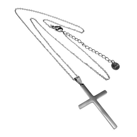 45cm tot 50cm Kabelketting met Kruishanger Unisex - Gepolijst RVS