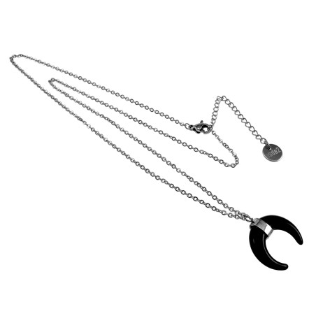 50cm Dames - Gepolijst RVS - Ketting met Zwarte Halve Maan Hanger