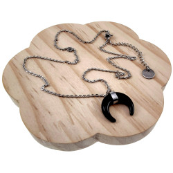 45cm tot 50cm Ketting met Hanger Dames - Gepolijst RVS - Ketting met Zwarte Halve Maan Hanger