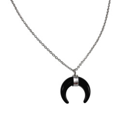 45cm tot 50cm Ketting met Hanger Dames - Gepolijst RVS - Ketting met Zwarte Halve Maan Hanger