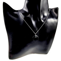 45cm tot 50cm Ketting met Hanger Dames - Gepolijst RVS - Ketting met Zwarte Halve Maan Hanger