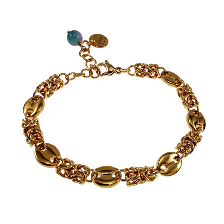 Verguld RVS - Byzantijnse Schakelarmband met Koffieboon Schakel Dames