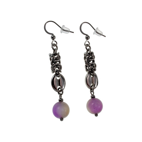 Gepolijst RVS Haakoorbellen Byzantijnse Schakel - Koffieboon Maansteen