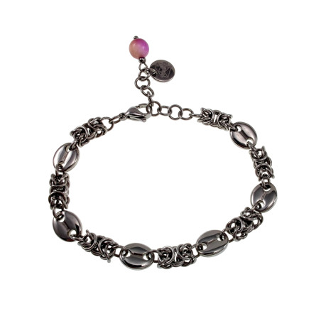 Gepolijst RVS - Byzantijnse Schakelarmband met Koffieboon Schakel Dames