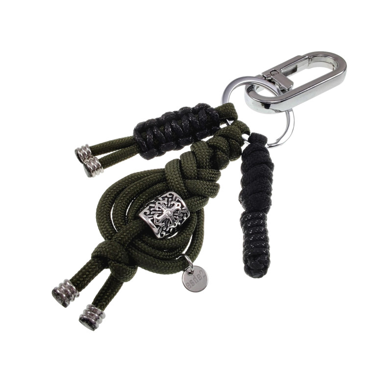 Heren - RVS - Zwart-Groen Macramé Sleutelhanger - Handgemaakt Heren - RVS - Zwart-Groen Macramé Sleutelhanger - Handgemaakt