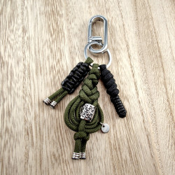 Heren - RVS - Zwart-Groen Macramé Sleutelhanger - Handgemaakt