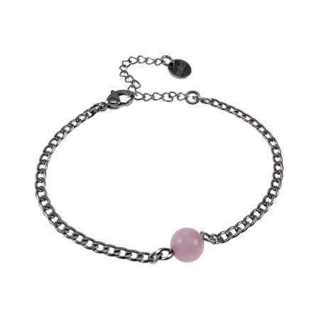 Dames RVS Cubaanse Schakelarmband met Roze Kattenoogsteen Verstelbaar