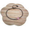 Dames RVS Cubaanse Schakelarmband met Roze Kattenoogsteen Verstelbaar