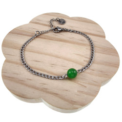 Dames RVS Cubaanse Schakelarmband met Groen Kattenoogsteen Verstelbaar