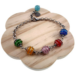RVS Ronde Schakelarmband met Kleurrijke Kattenoogstenen - Verstelbaar