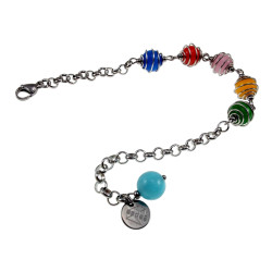 RVS Ronde Schakelarmband met Kleurrijke Kattenoogstenen - Verstelbaar