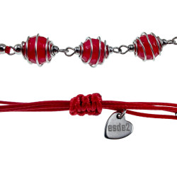 15cm tot 20cm Armband Dames - Rode Gewaxte Nylon Macramé Armband met Rode Agaatstenen - Handgemaakt - Verstelbaar