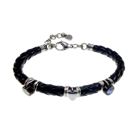 Dames - RVS - 6mm Gevlochten Zwart Leer Armband - Verstelbaar