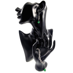 Dames RVS Byzantijnse Schakelarmband met Groene Kattenoogsteen - 19cm