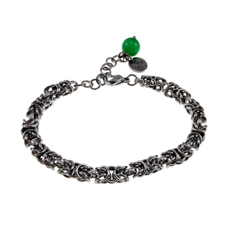 Dames RVS Byzantijnse Schakelarmband met Groene Kattenoogsteen - 19cm