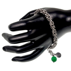 Dames RVS Byzantijnse Schakelarmband met Groene Kattenoogsteen - 19cm