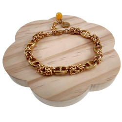 Verguld RVS Byzantijnse Anker Schakelarmband met Amber Kattenoogsteen