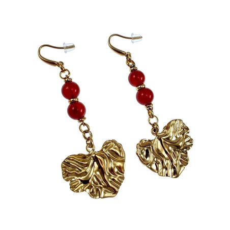 Dames Verguld RVS Haakoorbellen met Rode Carneool Agaat Stenen en Hart