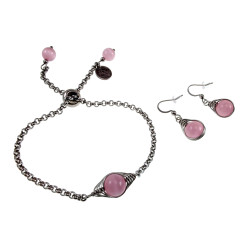 Dames RVS Schakelarmband met Roze Kattenoogsteen met Schuifsluiting