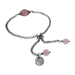 Dames RVS Schakelarmband met Roze Kattenoogsteen met Schuifsluiting