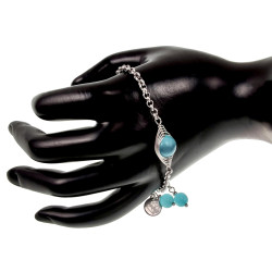 RVS Schakelarmband met Turquoise Kattenoogsteen met Schuifsluiting