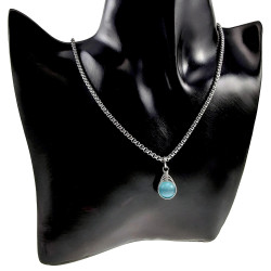 60cm x 3mm Jasseron-Ketting + Turquoise Kattenoogsteen Hanger Dames - RVS - Handgemaakt Steen Hanger met Ketting