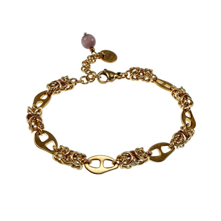 Verguld RVS Byzantijnse Anker Schakelarmband met Paarse Kattenoogsteen