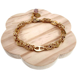 15cm tot 19cm Armband Dames - Verguld RVS - Byzantijnse en Anker Schakelarmband met Paarse Kattenoogsteen - Verstelbaar