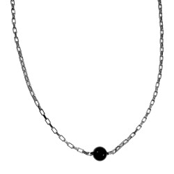 45cm tot 50cm Ketting Dames - Gepolijst RVS - Rechthoekige Schakelsketting met Natuurlijke Obsidiaansteen - Verstelbaar