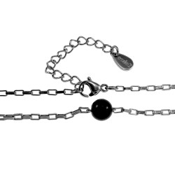 45cm tot 50cm Ketting Dames - Gepolijst RVS - Rechthoekige Schakelsketting met Natuurlijke Obsidiaansteen - Verstelbaar