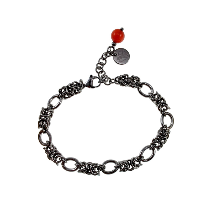 Dames RVS Byzantijnse en Ovale Schakelarmband met Rode Kattenoogsteen Dames RVS Byzantijnse en Ovale Schakelarmband met Rode Kattenoogsteen