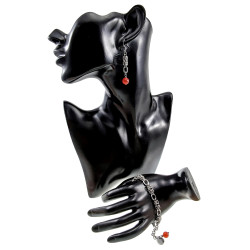 Dames RVS Byzantijnse en Ovale Schakelarmband met Rode Kattenoogsteen