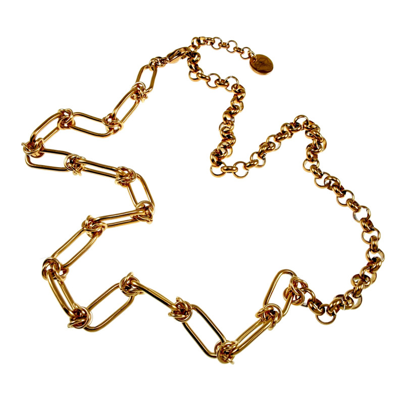 Dames - Verguld RVS - Paperclip en Ronde Schakelsketting - Verstelbaar