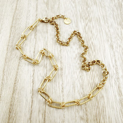 Dames - Verguld RVS - Paperclip en Ronde Schakelsketting - Verstelbaar