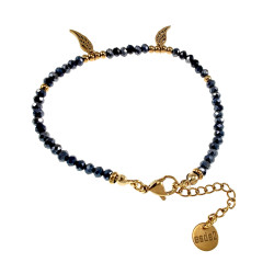 Verguld RVS Donkergrijsblauwe Kristallen Armband met Engelenvleugel