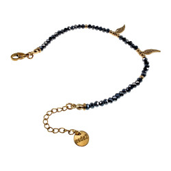 Verguld RVS Donkergrijsblauwe Kristallen Armband met Engelenvleugel
