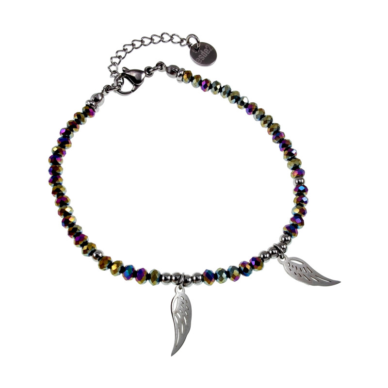 15cm tot 19cm Armband Dames - Gepolijst RVS - Multicolor Gefacetteerde Kristallen Armband met Engelenvleugelhanger - Verstelbaar