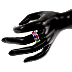 Emaille Ring Dames - Gepolijst RVS Geometrisch Gekleurde Emaille Ring