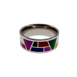 Emaille Ring Dames - Gepolijst RVS Geometrisch Gekleurde Emaille Ring