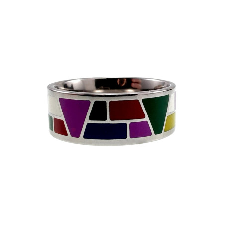 Emaille Ring Dames - Gepolijst RVS Geometrisch Gekleurde Emaille Ring