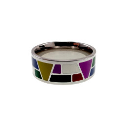 Emaille Ring Dames - Gepolijst RVS Geometrisch Gekleurde Emaille Ring