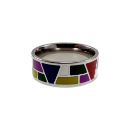 Emaille Ring Dames - Gepolijst RVS Geometrisch Gekleurde Emaille Ring