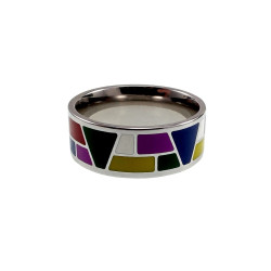 Emaille Ring Dames - Gepolijst RVS Geometrisch Gekleurde Emaille Ring