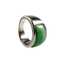 Ring Dames - Gepolijst RVS - Brede Ring met Groen Opalsteen