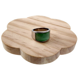 Ring Dames - Gepolijst RVS - Brede Ring met Groen Opalsteen